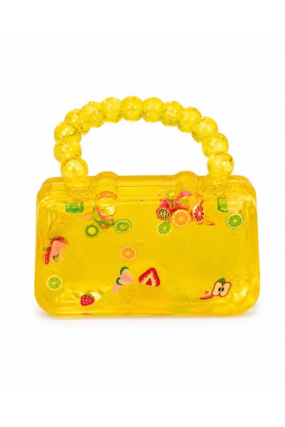 Squishy Jucărie Antistres în Formă de Geantă, cu Sclipici și Fructe Colorate, Elastică, Diverse Culori