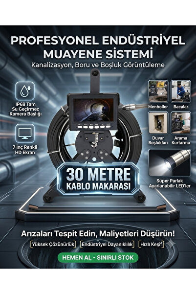 MATECHNO Profesyonel Monitörlü Yılan Kamera Makaralı Endoskop Kuyu Rögar Boru...