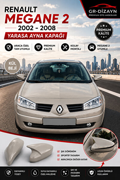 GR-Dizayn RENAULT MEGANE 2 ARACA ÖZEL BOYALI YARASA AYNA KAPAĞI A+ (KÜL BEJİ)