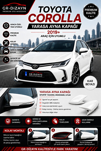 GR-Dizayn TOYOTA COROLLA 2019+ ARACA ÖZEL BOYALI YARASA AYNA KAPAĞI A+ (KAR B...
