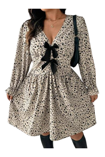 OEM Rochie casual, bej cu imprimeu floral, 3 XL