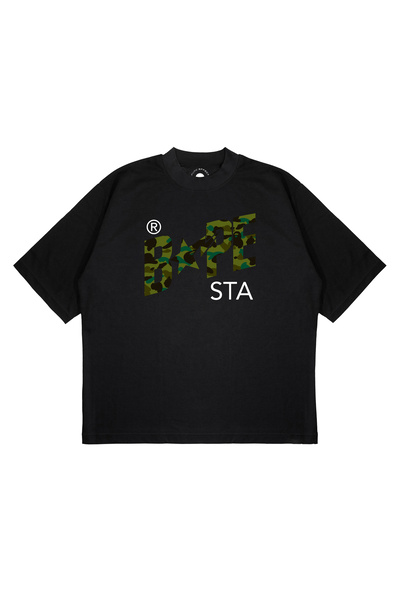 PURE EFFECT Unisex Oversize Bape 1St Sta Printed Boxy Fit Thick Fabric T-Shirt
