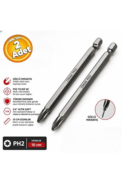zimak ZMK-1423-1 PH 2x100 mm Mıknatıslı Manyetik Vida Sıkma Ucu Matkap Ucu (2...