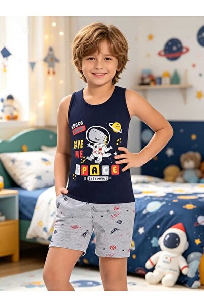 NiCe İç Giyim Dečija potkošulja i šorti, pamučni češljani pidžama set, tamnop...