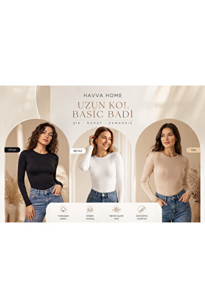 HAVVA HOME Women's Long Sleeve Basic Badi Crew Neck Premium Cotton Stretchy S...