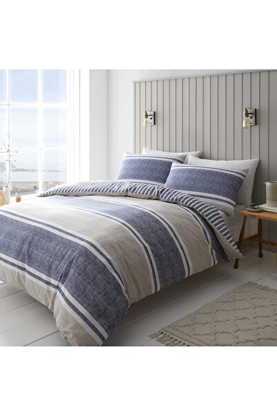 Catherine Lansfield Bedding Textured Banded Stripe Double Duvet Cover Set wit...
