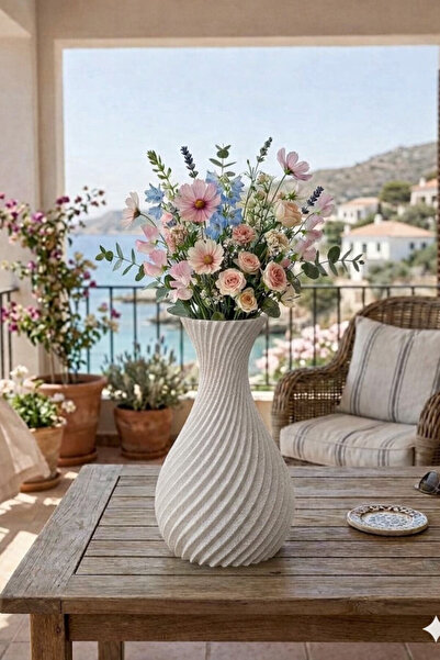 Teknoartshop İskandinav Tarzı Kavisli Plastik Vazo 18 cm. Mermer Desenli
