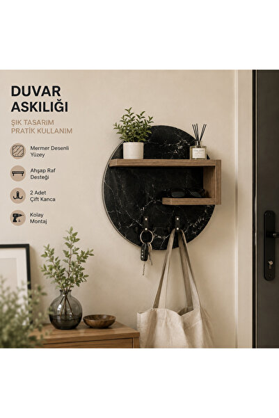 Genel Markalar Modern Yuvarlak Duvar Anahtarlığı ve Raflı Düzenleyici 38 cm –...