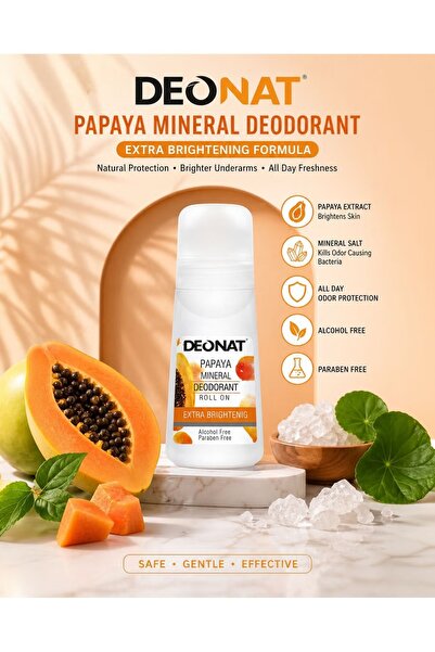 DEONAT Papaya Mineral Deodorant Roll On Extra Brightening with Papaya Extract...