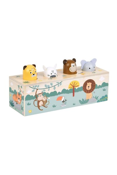 Small Foot Animale cu sunete "Safari" – Jucărie interactivă din lemn, certificată FSC, 4 animale care fac sunete, cu efect pop-up, pentru bebeluși