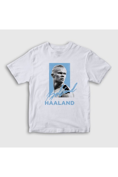 Presmono Unisex Kids White Signature Erling Haaland V2 Football T-Shirt 615700Tt