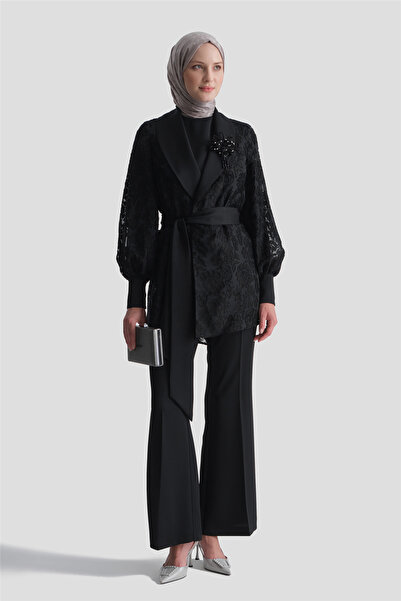 Armine Stylish Suit with Lace Jacket Black