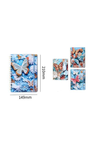 idei Caiet Spiralat A5 cu Imprimeu Relief 3D Flori și Fluturi Colorate, Dimen...
