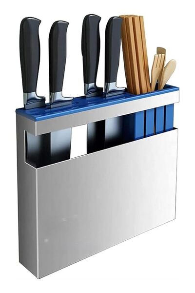 The Bros Wall Mounted Kitchen Knife Storage Block, Stainless Steel Knife Hold...