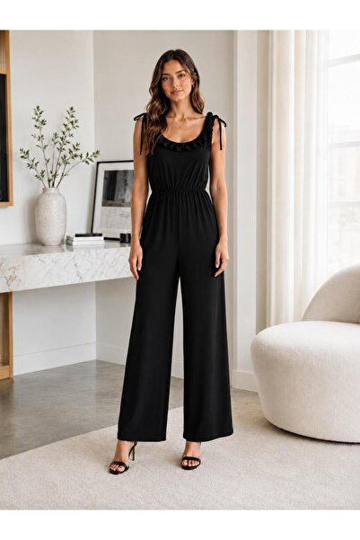 unika boutique Kadın Bürümcük Askılı Fırfırlı Bol Paça Tulum