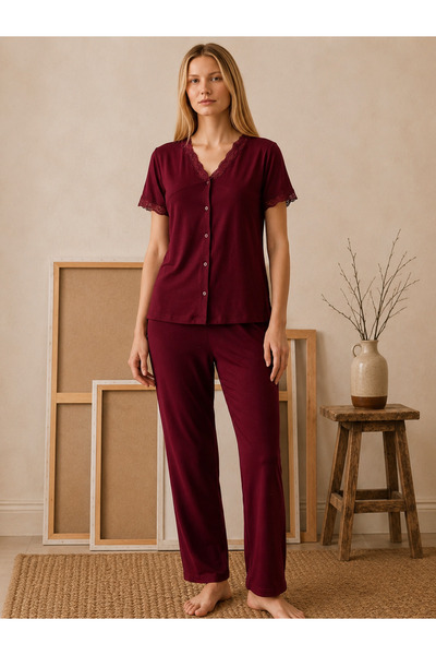 Homewear Kadın Viskon Kısa Kollu Düğmeli Pijama Takımı