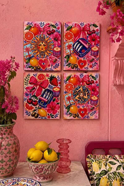 nesnelgift Комплект от 4 картини с мотив Тринакрия - 15x20 см, 3 мм МДФ, UV п...