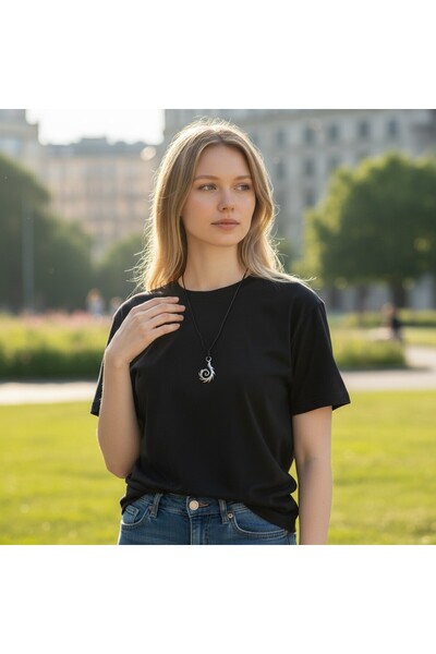 Hedea Spiral Swirl Chrome Plated Necklace - Adjustable Black Oil Cotton Unise...
