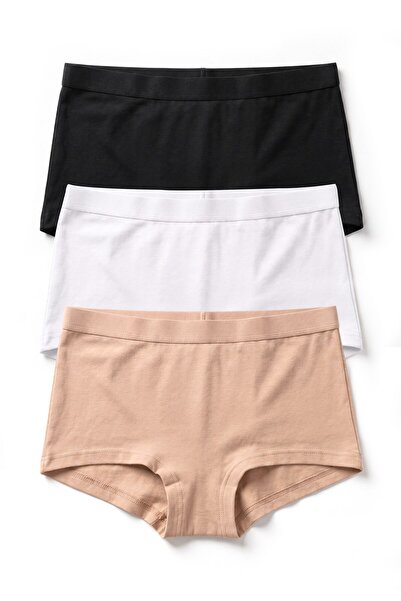 Öts Women's 3-Piece Cotton Boxer Briefs High Waist Elastic Daily Comfortable ...
