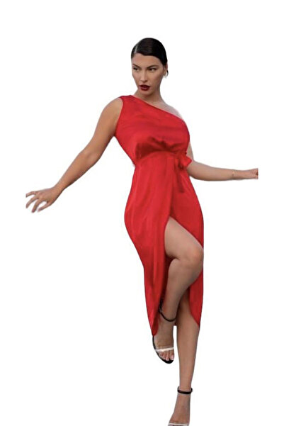 Woman's Fashion Καλοκαιρινό μίντι βραδινό φόρεμα σατέν κόκκινο