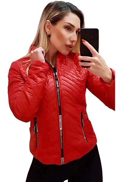 Woman's Fashion Κοντό Γυναικείο Μπουφάν Πουφερ για τον Χειμώνα, Κόκκινο