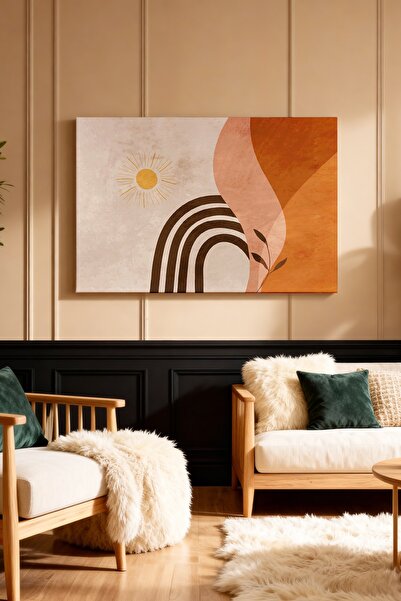 ART NEST DEKOR BOHEM SOYUT GÖKKUŞAĞI VE GÜNEŞ DESENLİ CANVAS TABLO