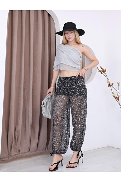 Bella Vita Fashion Payetli File Pantolon Şort Astarlı