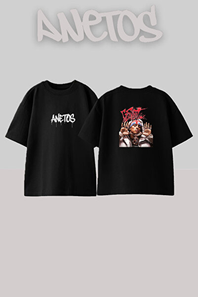 Anetos Central Cee_28 dizajn, štampana unisex majica prevelikog kroja, crna