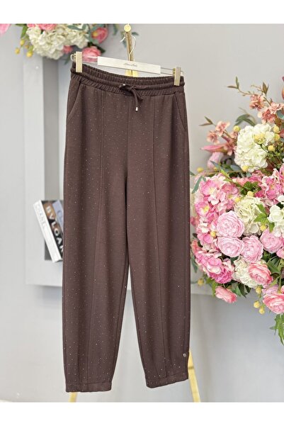 2K 25503 Stone Printed Trousers Brown