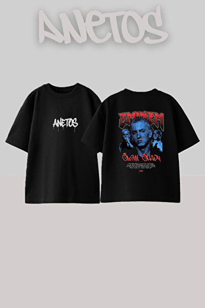 Anetos Μπλουζάκι Eminem Slim Shady_6 με στάμπα, unisex, oversize, μαύρο