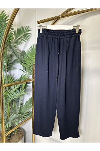 2K 26085 Elastic Waist Lace-Up Trousers Navy Blue
