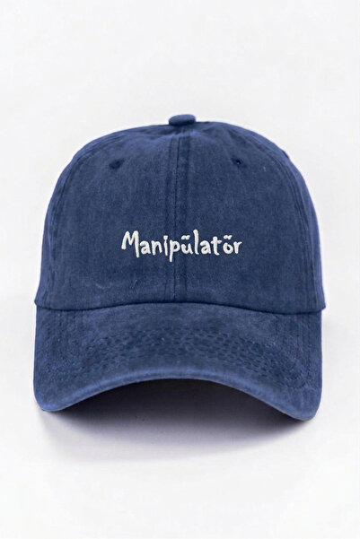 ŞapkaMania "Manipulator" Written Navy Blue Embroidered Washable Vintage Unise...