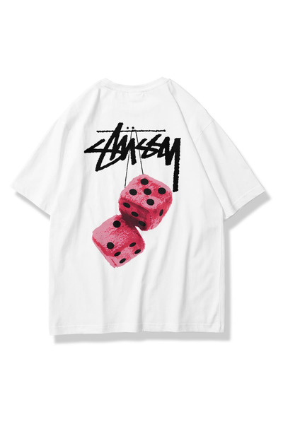 STYKEER Unisex Oversized White T-Shirt "Pink Zarlar" Printed White T-Shirt