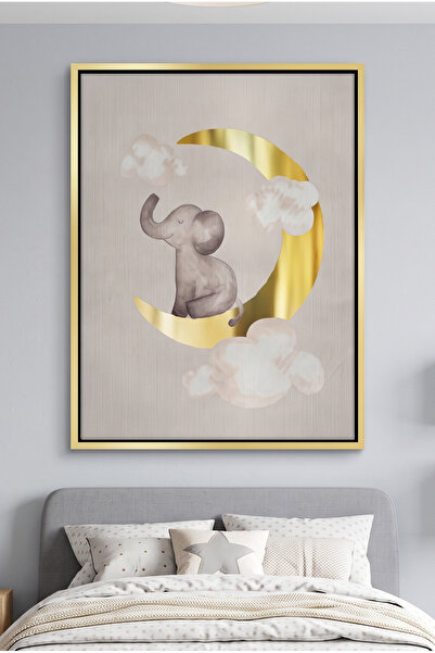 Jasmine Art Baby Elephant on Gold Moon Kids Wall Art | Portrait Framed Canvas...