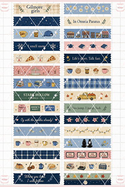 Mimu Art Studio Gilmore Girls Temalı Washi Tape Seti Estetik Etiket Defter Gü...