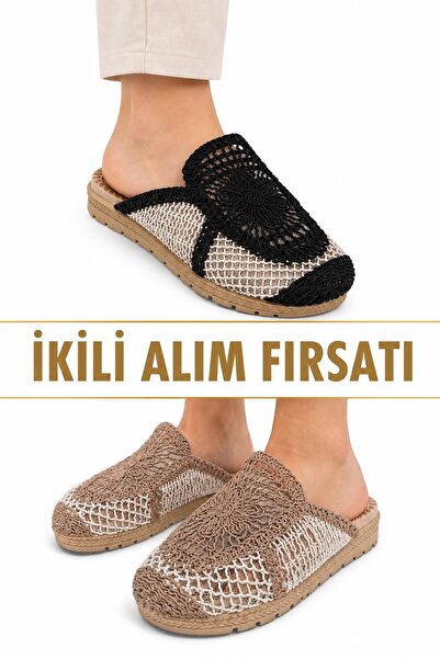PAPUCUMUN DÜNYASI Women's Straw Knit Daily Travel Slippers Lightweight Comfor...