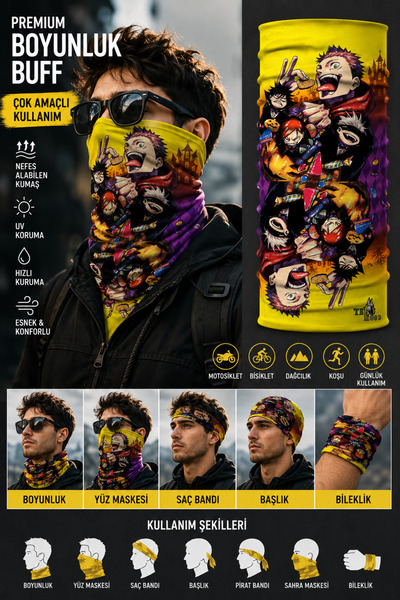 FG KONNİCHİWA Jujutsu Kaisen Bandana Anime Face Mask and Neck Gaiter and Dail...