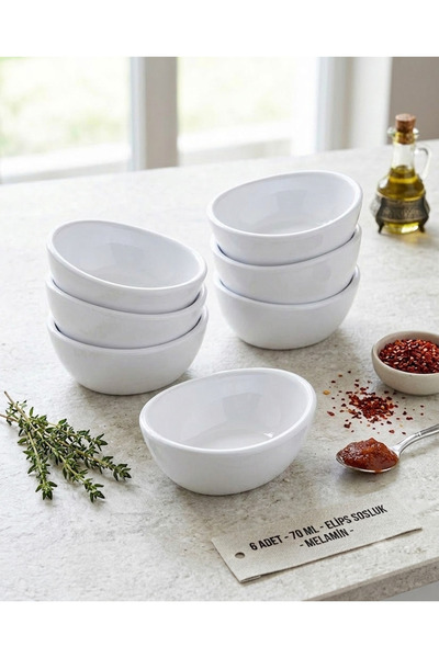BİODATA Set of 12 Ellipse Melamine Sauce Bowls 70 ml - White Mini Snack Bowl,...