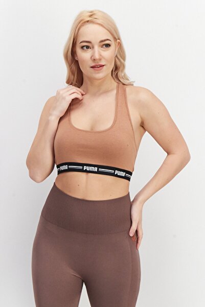 Puma Women Non Padded Brand Logo Sport Bra, Tan