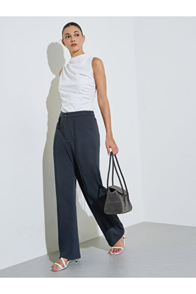 Styli Charcoal High Rise Straight Leg Trousers