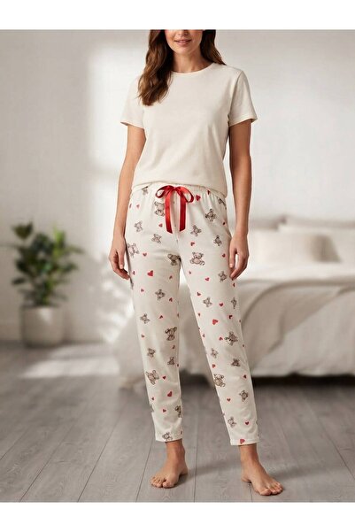 GİYDİNGİYDİN KADIN MİLAN KUMAŞ DESENLİ BELİ LASTİKLİ PİJAMA ALTI