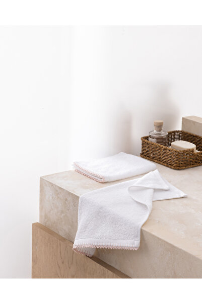 Madame Coco Aveline 2-Pack 100% Cotton Crochet Hand Towels - White/Powder - 3...