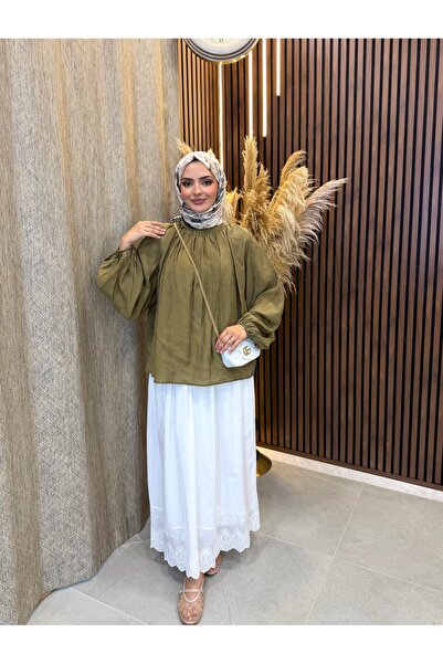 Fashionbox Riva Tulle modalna bluza bez podstave | Kaki