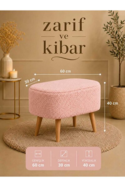 DEKOZUM PUFLY Peluş Çok Amaçlı Dekoratif Puf koltuk Dekoratif Puf GÜLKURUSU 3...