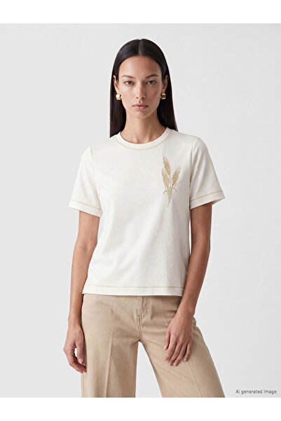 LC Waikiki Lcw Everyday White Embroidered Soft Touch Women's T-Shirt