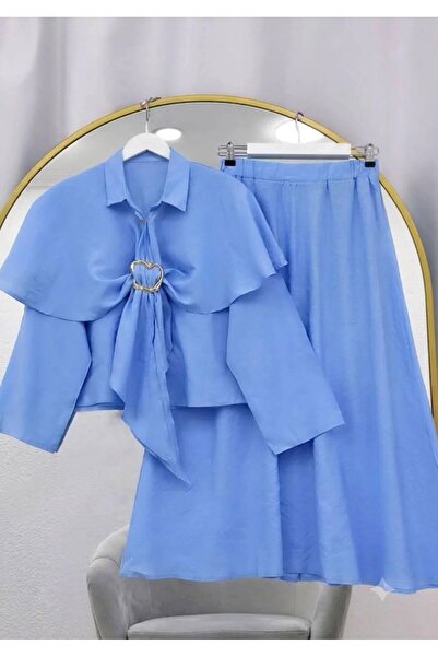 EC MODA Pelerin Gold Buckle Detailed Skirt Suit