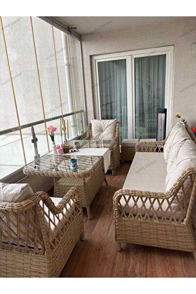 LAVİLLA GARDEN Petek 3+1+1 Masa + 2Puf Bahçe Balkon Takımı