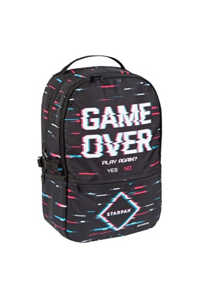 MC Micostore Ghiozdan Game Over, gradinita, 2 comparimente, 3 buzunare, negru...