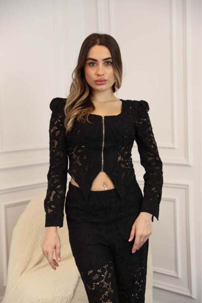 it's Mine Black Lace Blouse with Long Sleeves