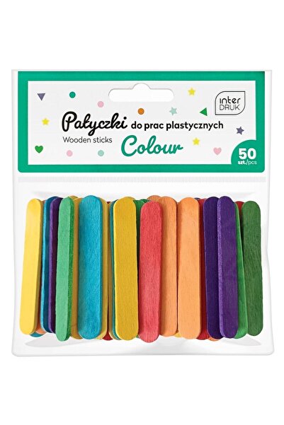 Interdruk Set 50 betisoare colorate artizanat, Interdruk, Lemn, Multicolor, 6...